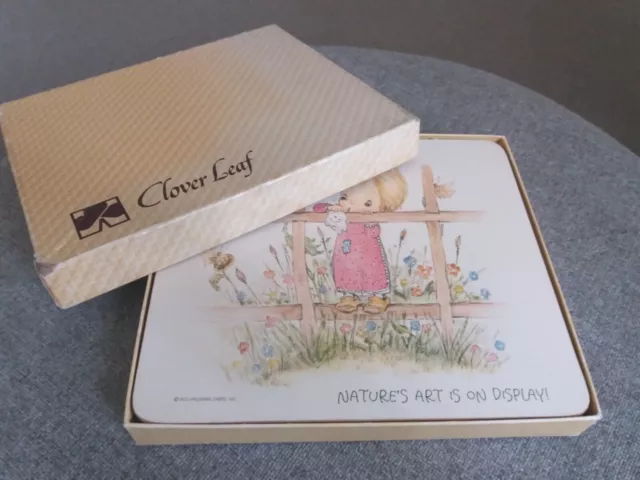 Juego de manteles vintage con respaldo de corcho hoja de trébol Betsey Clark x 6 de Hallmark década de 1970