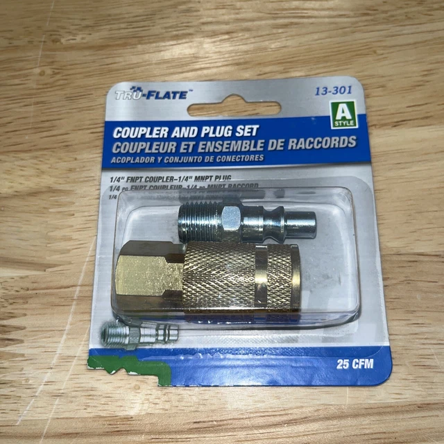 Tru-Flate 13-301 Air Couplet & Plug Set 1/4" FNPT Coupler to 1/4" MNPT Plug
