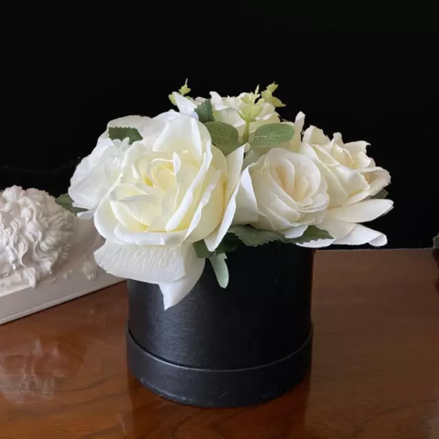 New! Quality Artificial Flower Arrangement Black Hat Box Ivory Rose Ideal Gift