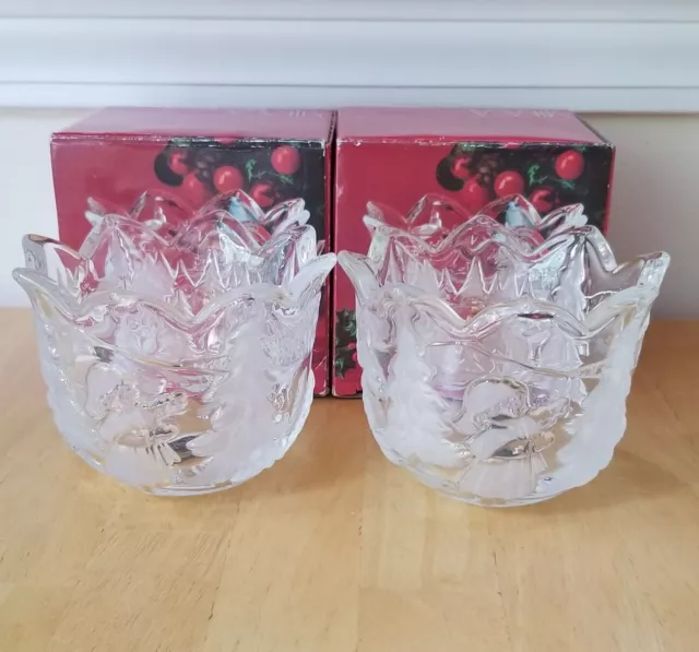 Set of 2 MIKASA Christmas Story Crystal Votive Candle Holders NEW