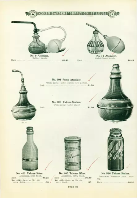 Catalog Page Ad  Koken Barber Supply Barbershop Cuspidor Mat Atomizer Sifter1910