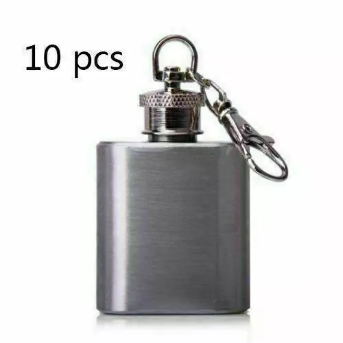 Portable Mini Edelstahl Flachmann Outdoor Trinkflasche Flasche Key Chain x10