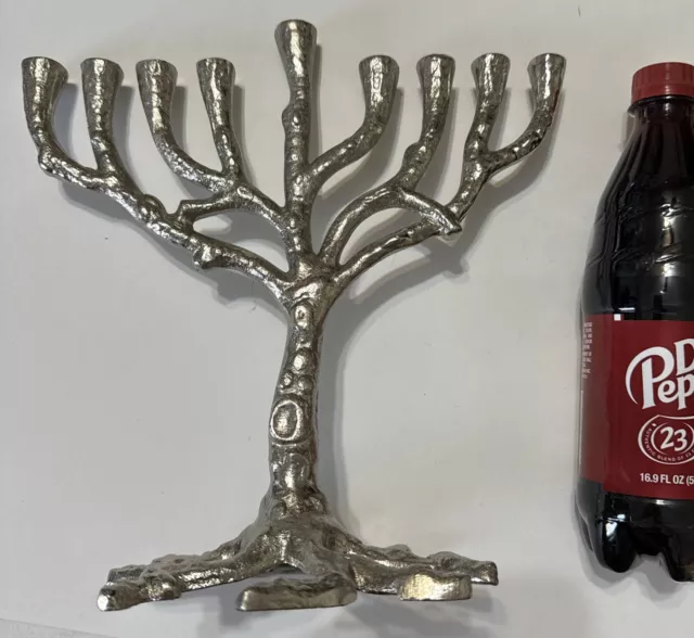 METAL HEAVY Jerusalem Menorah Hanukkah Candle holder tall 10'' Tree Of Life