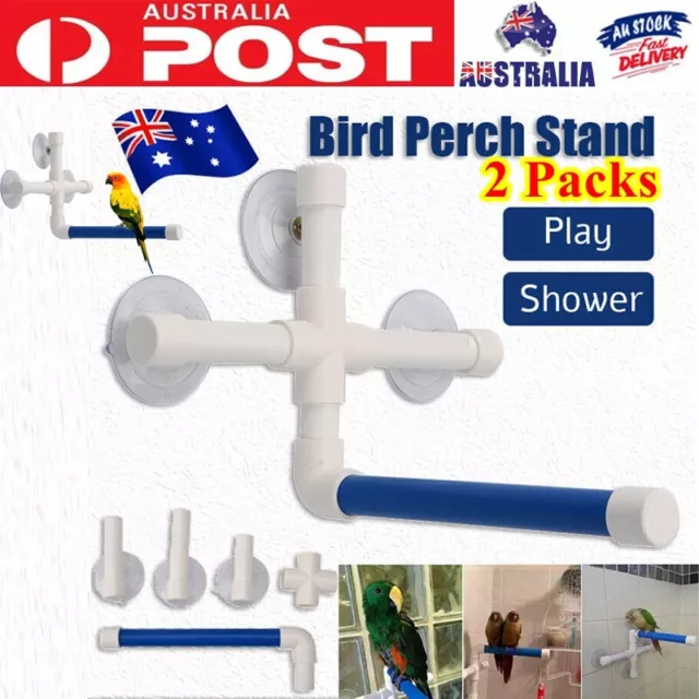 2X Bird Perch Stand Parrot Play Paw Grinding Stand Rack Shower Bath Platform Toy