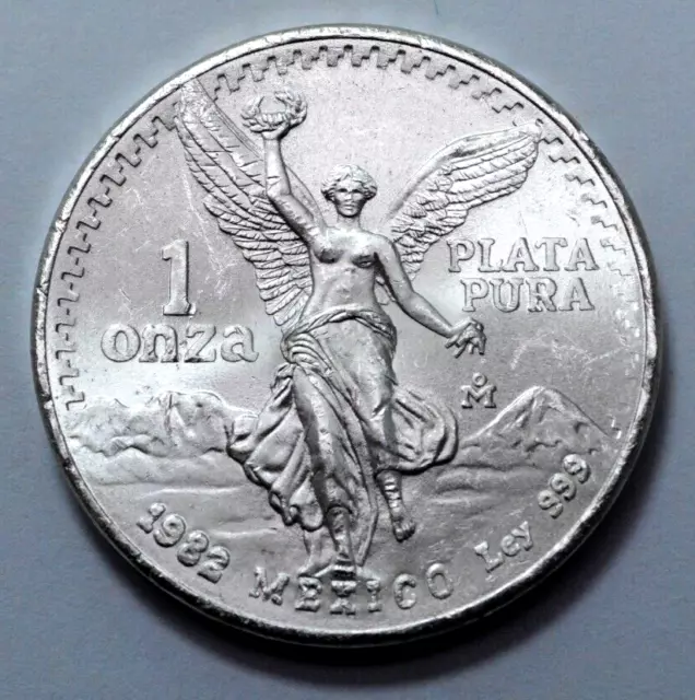 1982  1 Oz 999 Fine SILVER MEXICO Libertad Pura Plata Coin Round ! No Reserve $