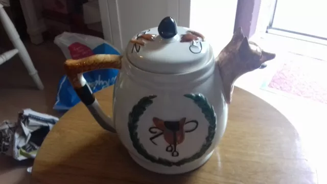 Tea pot 50's PPC Portland Cobridge Pottery fox hunting scene