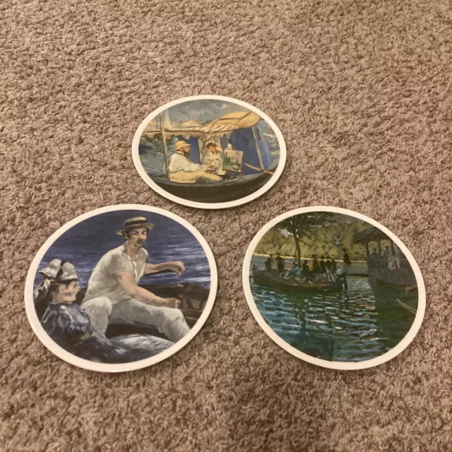 (3) Vintage Rare Pickard China 8 1/4" Hand Decorated Plates Boat Painter