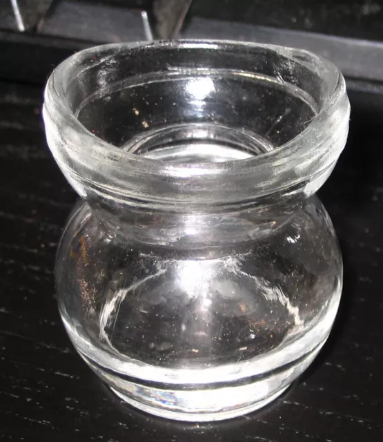 Vintage Clear Glass Embossed Eye Wash Unusual Spittoon Shaped W Embossed Bottom