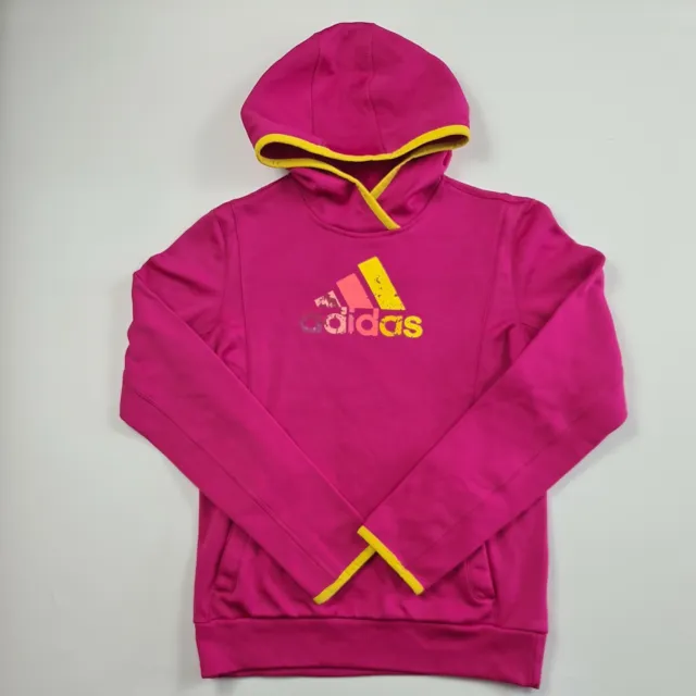 Felpa con cappuccio Adidas climawarm ragazze adolescenti pullover rosa grande logo taglia S/8-10 y