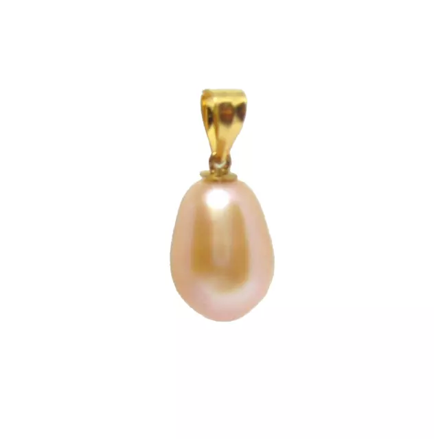 Solid 14KT Gold Cultured Akoya Light Peach Pearl Pendant 8 x 11 mm  Sale Price