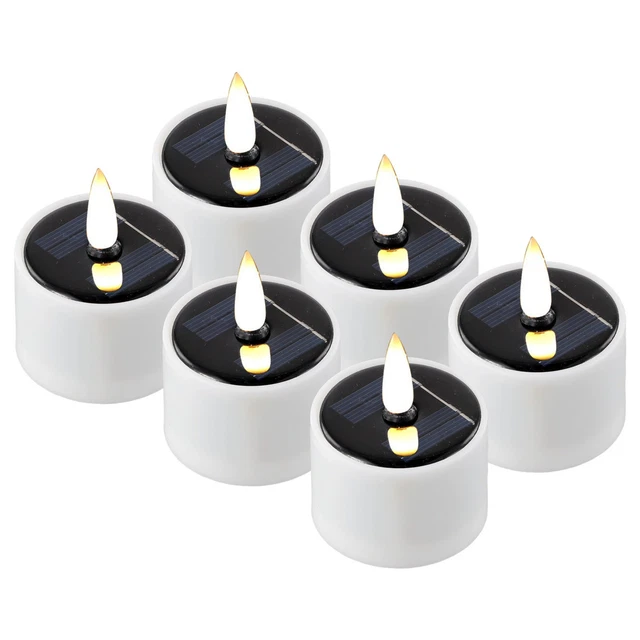 Lot 6 Bougies Solaires LED Vacillantes – Bougies Chauffe-Plat Extérieur Rechargeables Étanchéité, Blanc Chaud Pour Jardin, Mariage, Terrasse