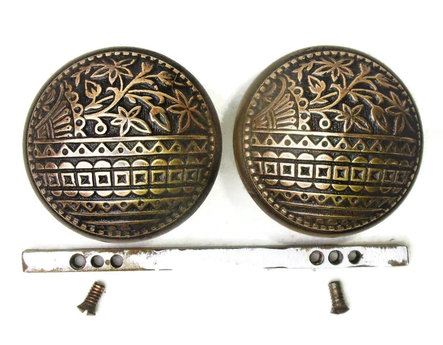 Pair of Antique Vintage Eastlake Victorian Ornate Door Knobs w/ Spindle Salvage