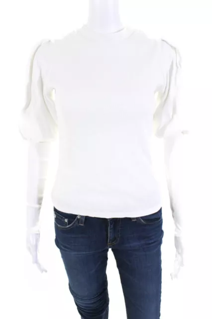 Veronica Beard Womens Puffy Long Sleeves Blouse White Cotton Size Extra Small