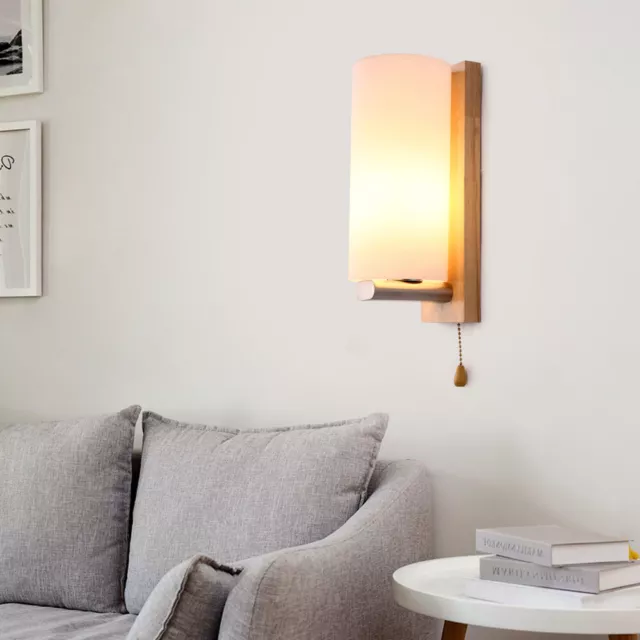Modern White Wall Light Sconce Glass Shade Bedside Hallway Lamp w/ Pull Switch