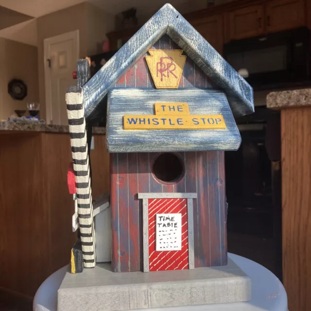 Wooden Handmade Handpainted Whistle Stop Railroad Shack Birdhouse