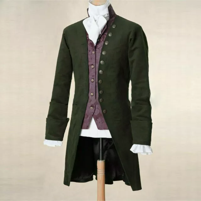 New Green Wool 18th Century Style Man's Frock Coat Worldwide Expedited Shipping