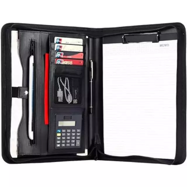 Padfolio Business Leather Portfolio Zippered Notebook Binder Office Organizer-US