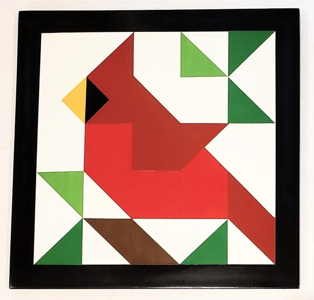 Barn Quilt Sign "CARDINAL" Hand Painted On Real Wood Farmhouse Decor 12" x 12"