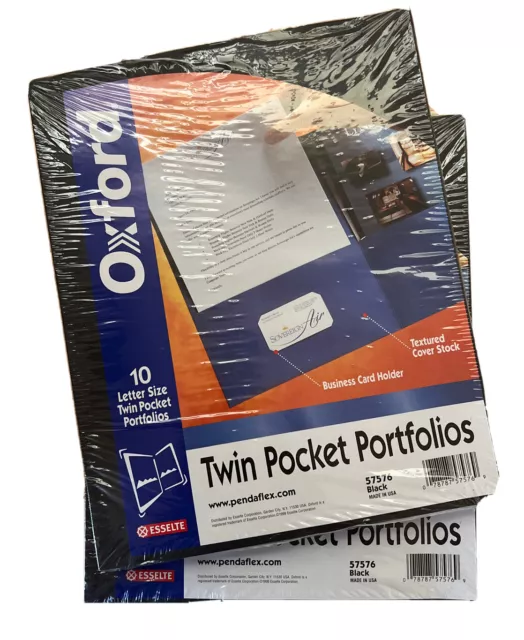 2 Packs Oxford Twin Pocket Portfolios Black #57576 Letter Size 20 Folders ✅