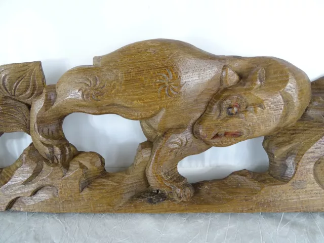 19.5" Antique French Hand Carved Wood Solid Oak Pediment - Animal   19th 3