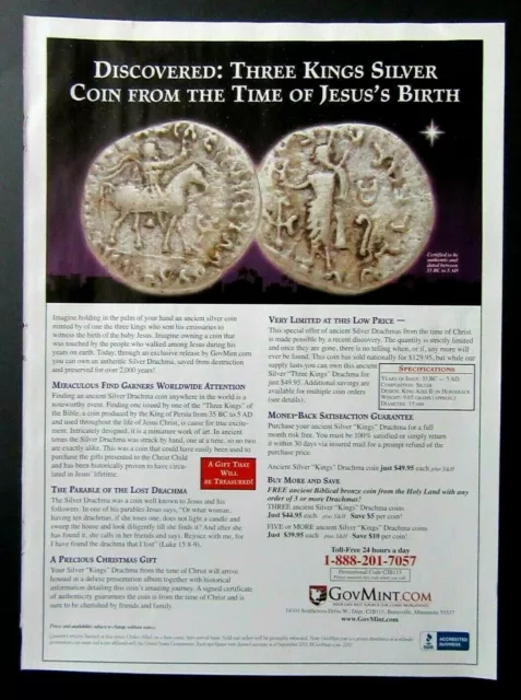 2010 GovMint Three Kings Ancient Silver Drachma Coins Magazine Ad