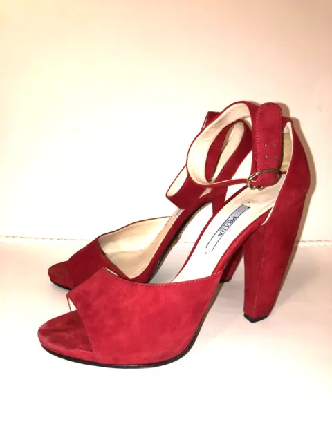 Prada red suede open toe heels size 38.5