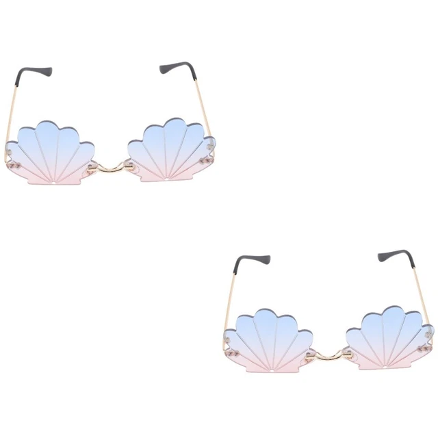 2pcs Seashell Sunglasses Personalized Fun Sunglasses Rimless Eyeglasses for