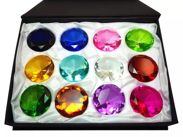 12 pcs Box Set 40-80mm Round Cut Fancy Crystal Glass Diamond Paperweight