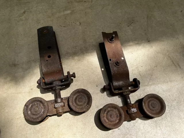 ANTIQUE BARN DOOR ROLLERS Vtg Cast Iron Hanger Pair Hardware Parts Repair Lot