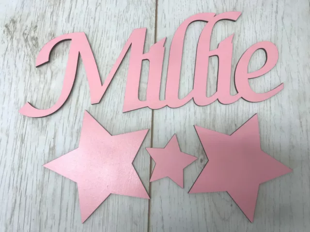 TOY BOX NAME SET - Any colour & name Personalised wooden script name & 3 stars