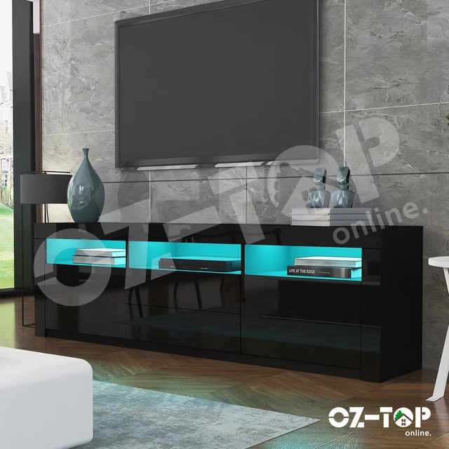 TV Stand Cabinet Gloss Entertainment Unit RGB LED 2 Doors 2 Drawers 160CM Black