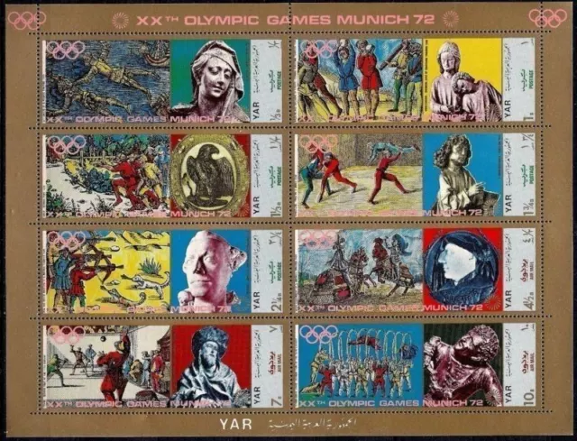 Yemen 1970 Munich Olympic Games Medieval Sports Arts Statues Horse Eagle sht MNH