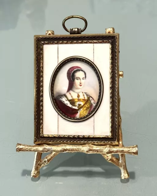 Antique Vintage 19C Royal Lady Oval Miniature Portrait Painting Gilt Frame Old