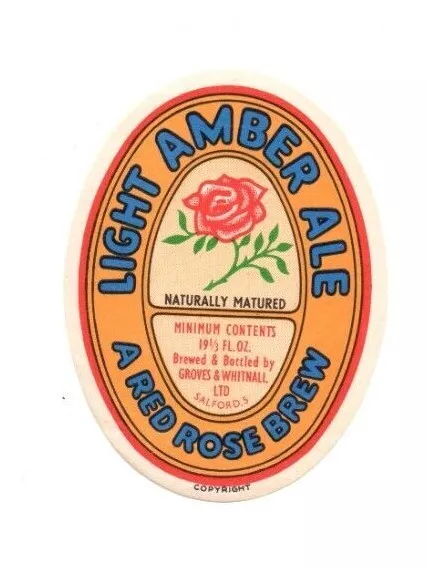 England - Vintage Beer Label - Groves & Whitnall Ltd., Salford - Light Amber Ale