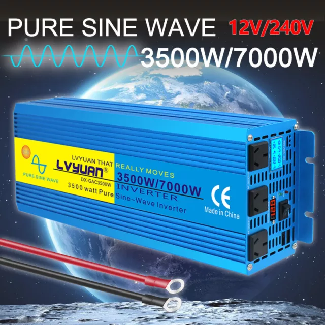 Pure Sine Wave Power Inverter DC 12v to AC 240v 3500W 7000W Vehicle Car Trip