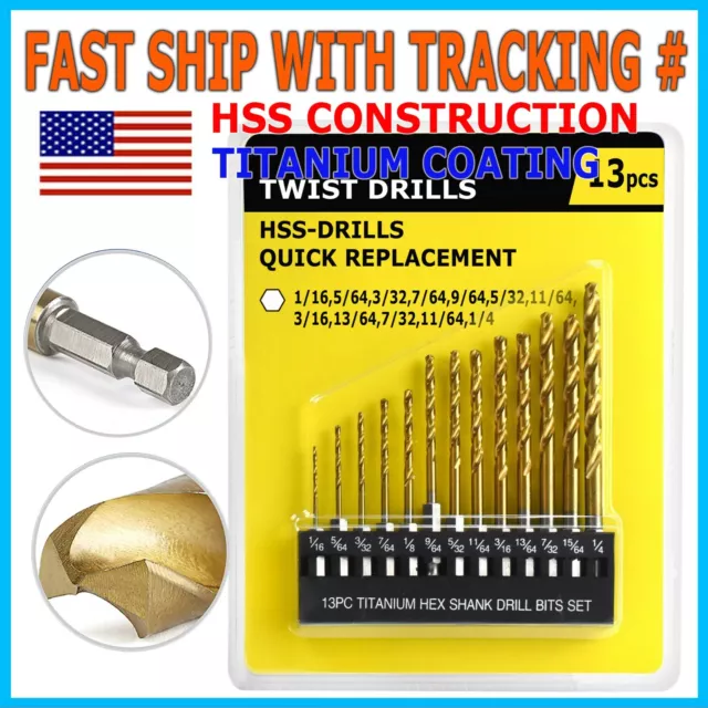 13pc Hex Shank Titanium Drill Bit Set (Quick Change)