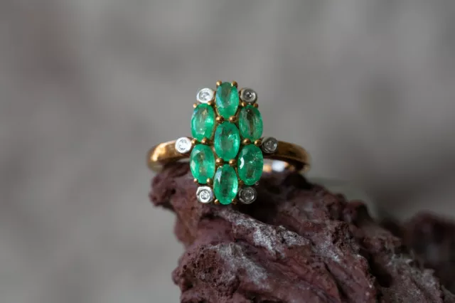 Boyaca Columbian Emerald & Cambodian Zircon 9k Gold Ring