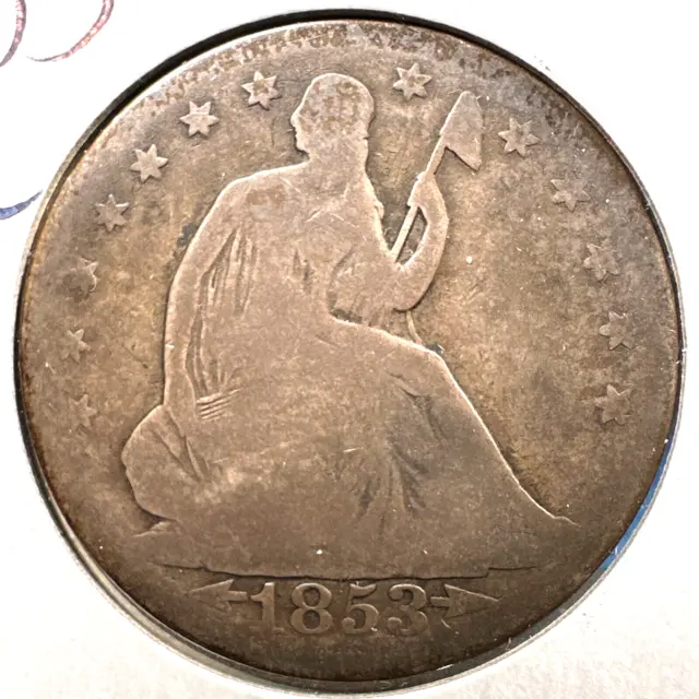 1853 Arrows and Rays, 50C Liberty Seated Half Dollar (76954)
