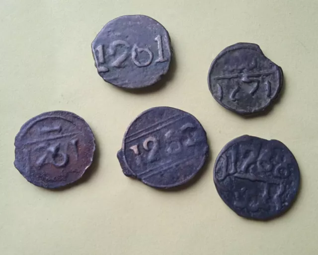 ISLAMIC / ARABIC / MAROC /MOROCCO   Rare Lot de 5 monnaies en Bronze. 19 ème