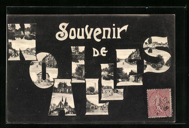 CPA Noailles, L´Eglise, Mairie, Ecole, Hotel de Ville 1906