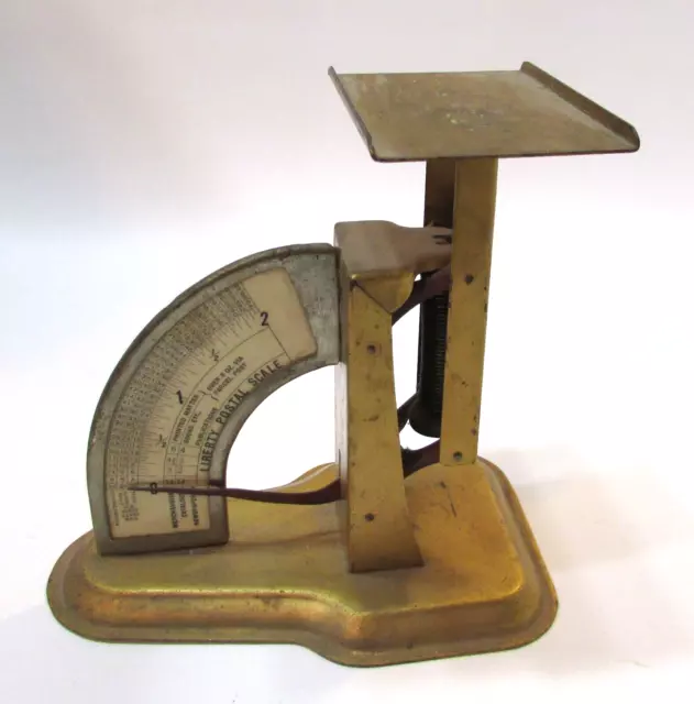 Primitive Old 1920's Gold Painted Steel Small 7" Antique Liberty Postal Scale