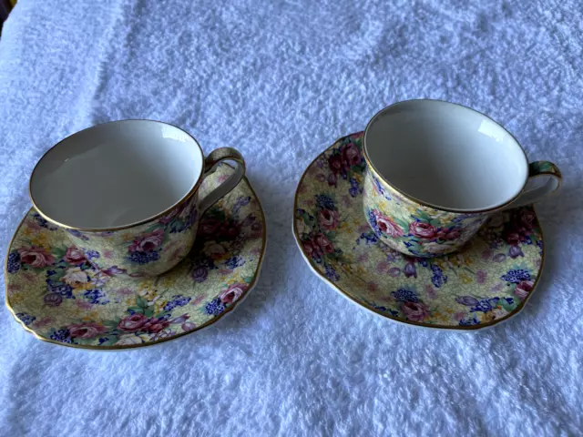 ROYAL WINTON GRIMWADES, CHINTZ WELBECK(1995) 2 x TEACUPS & SAUCERS. UNUSED.