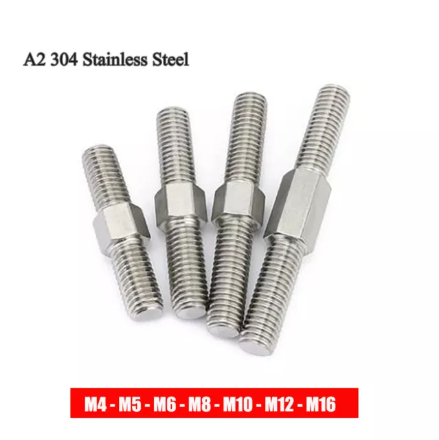 Stainless Steel Double End Threaded Rod Stud Left & Right Hand M4,5,6,8,10,12,16