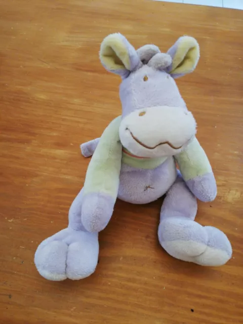 Doudou Peluche Mots D'enfants Âne Vache Zèbre Cheval Violet Mauve Vert Blanc