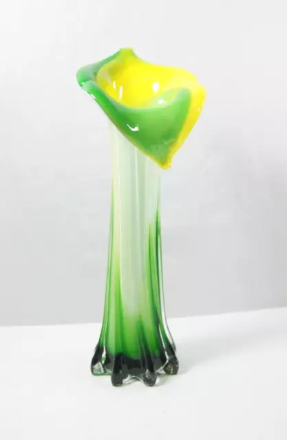 Pier 1 Imports Yellow Green White Hand Blown Glass Tulip Vase 11.75"