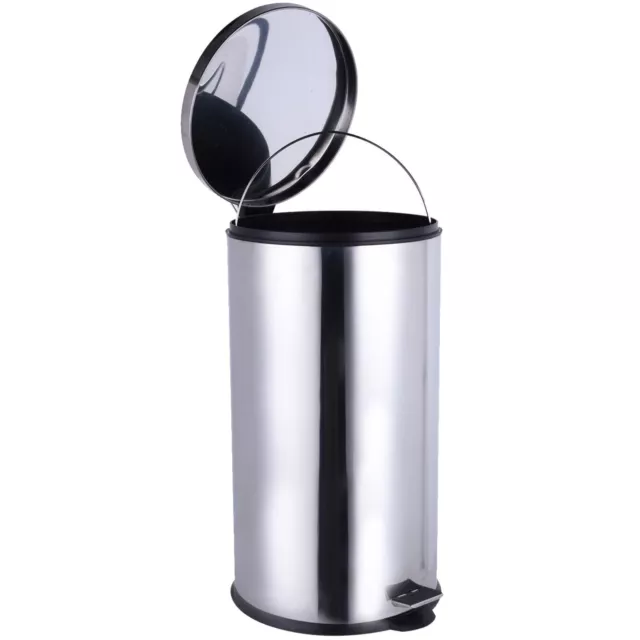 30L Recycling Stainless Steel Pedal Bin Silver Kitchen Bathroom Toilet Rubbish