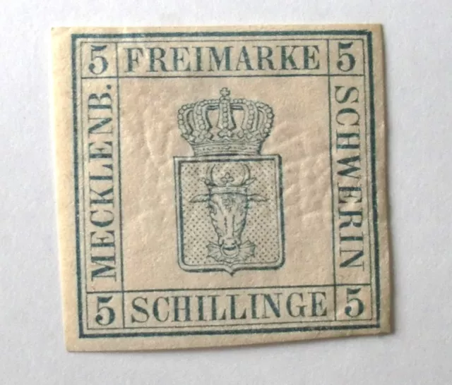 1856 Mi:280,- MiNr 3 Wappen 5 Schilling blau, ungebraucht Falz breitrandig Luxus
