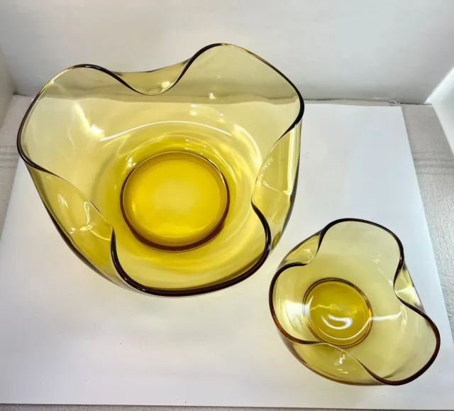 VTG MCM Anchor Hocking Glass Pinched Honey Gold Chip And Dip Set