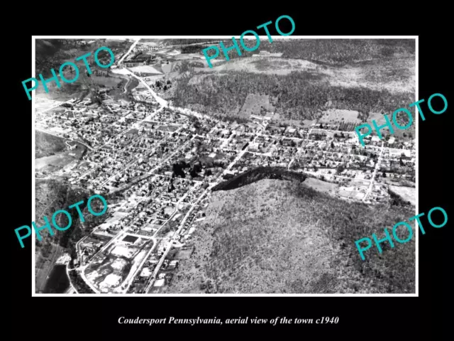 OLD LARGE HISTORIC PHOTO OF COUDERSPORT PENNSYLVANIA AERIAL VIEW OF TOWN c1940