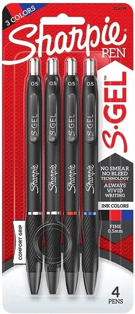 SHARPIE S-Gel Retractable Gel Pen, 0.5Mm Fine Point, Assorted Ink, 4/Pack